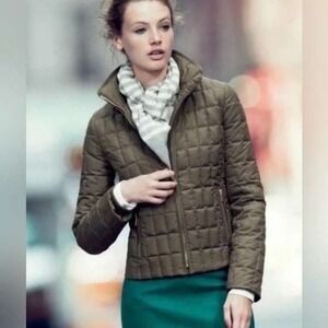 J.Crew Womens Quilted Down Puffer Jacket Olive Green Size Large